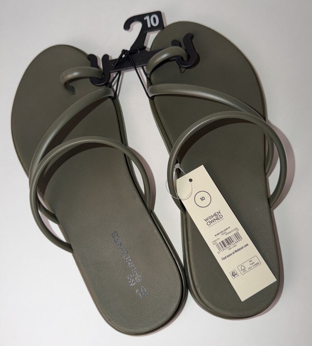 No Boundaries Womens Strappy Toe Loop Sandals Olive Slip-On Size 10